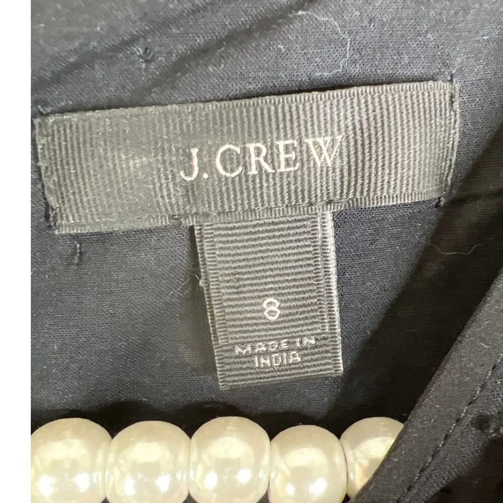 J Crew Black Knee‎ Length Swiss Dot Lined with Flutter Sleeve Dress Size 8
